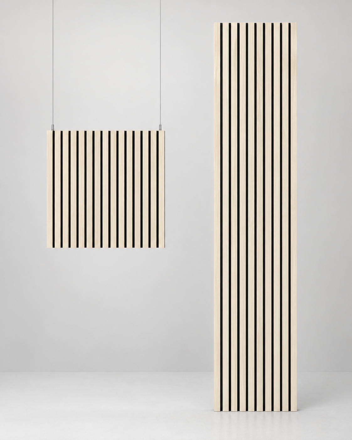 Swiss Coffee / Coloured slat panels · Full-height and square